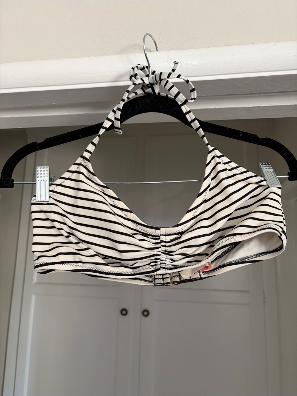 Victoria's Secret Black & White Striped Halter Bikini Top